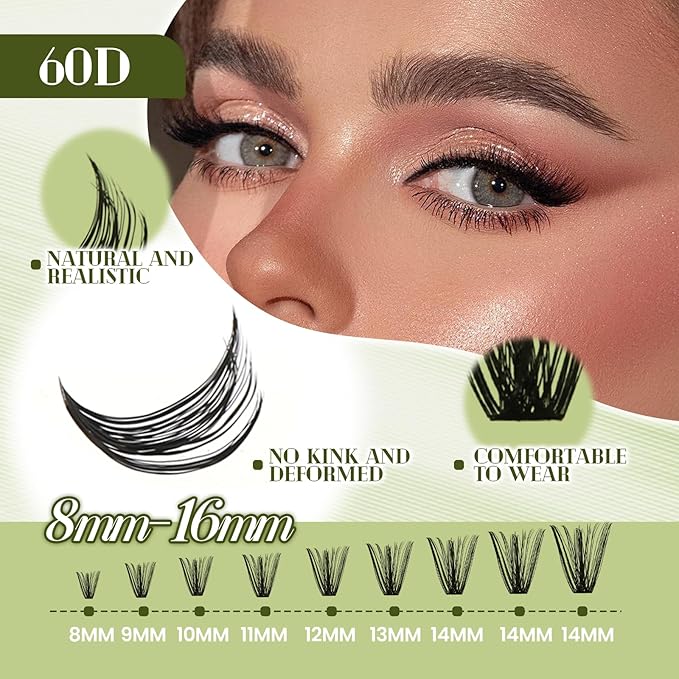 FADVAN DIY Lash Extension Kit 60D Volume Lash Clusters Kit with Lash Bond and Seal 280 pcs Thick Individual Lashes 8-16 mm D Mink Lashes Cluster, Lash Cluster Remover and Tweezers