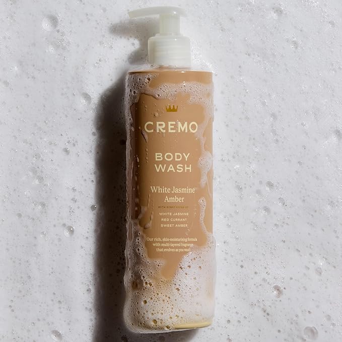 Cremo White Jasmine Amber Skin Moisturizing Body Wash for Women, Notes of White Jasmine, Red Currant, and Sweet Amber, 16 Fl Oz
