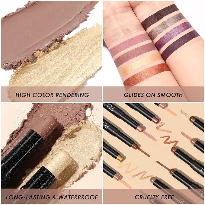FOCALLURE 2 Pcs Cream Eyeshadow Stick,Brightener Eyeshadow Pencil Crayon,Highlighter Eye Shadow Stick Sets with Crease-proof Formula,Long Lasting Waterproof Eye Shadow Make Up,Money Glory