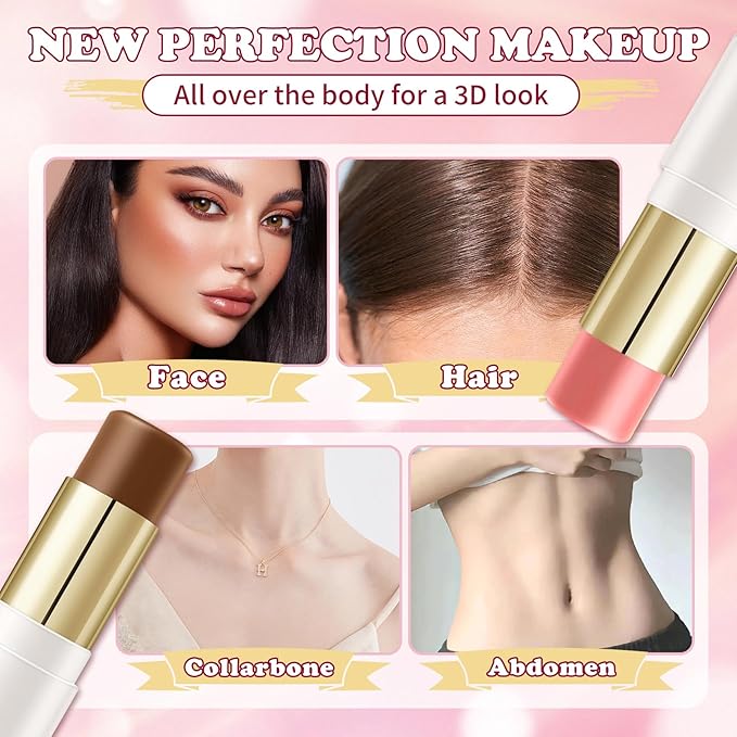 AWCCXMYM 6 Colors Cream Contour Stick Makeup Set Dual-ended Blush & Highlighter Bronzer Stick for Sculpt the Cheeks Long Lasting & Waterproof Matte Finish Face Contouring Set B