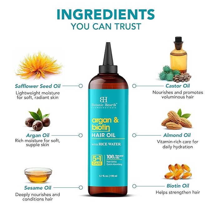 Botanic Hearth Hair Oil for Hair Growth & Home Hair Perm Kit | Strengthening Dry, Frizzy, Damaged Hair & Scalp Treatment | Argan & Biotin Hair Oil – 6.7 Fl Oz
