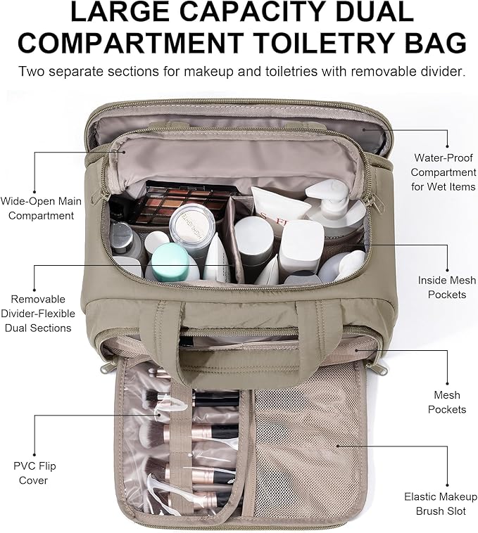 Bagstellar Travel Toiletry Bag, Lightweight Wide-open Large Puffy Toiletry Bag for Women, Quilted Makeup Bag Organizer Water-resistant Cosmetic Bag with Handle for Toiletries, Essentials, Accessories