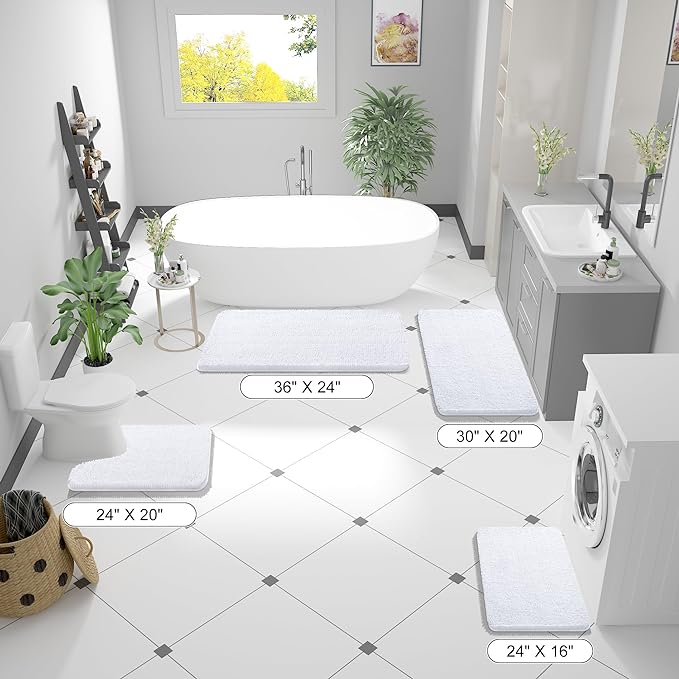 OLANLY Bathroom Rugs 70x46, Extra Soft Absorbent Chenille Bath Rugs, Rubber Backing Quick Dry, Machine Washable Bath Mats for Bathroom Floor, Tub and Shower, Home Decor Accessories, White