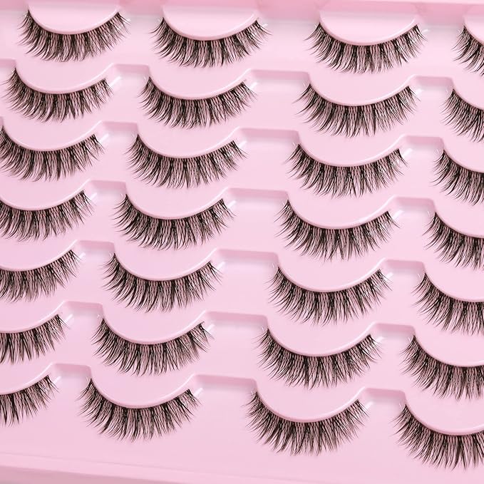Kiromiro Eyelashes Wispy 10mm False Lashes Natural Look 3D Volume Mink Lashes Short Strip Lashes Pack