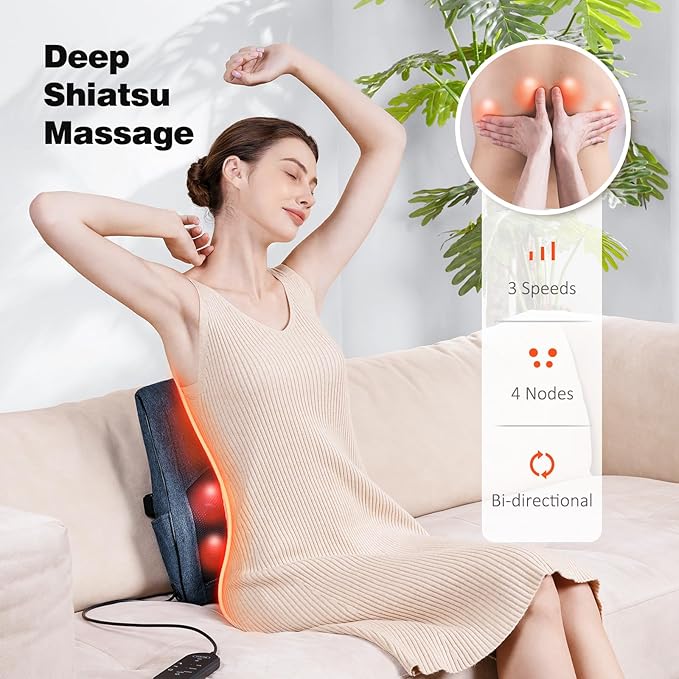 Boriwat Back Massager Neck Massager with Heat, Christmas Gifts for Men Women Mom Dad, Stress Relax at Home Office and Car (Blue-R7)