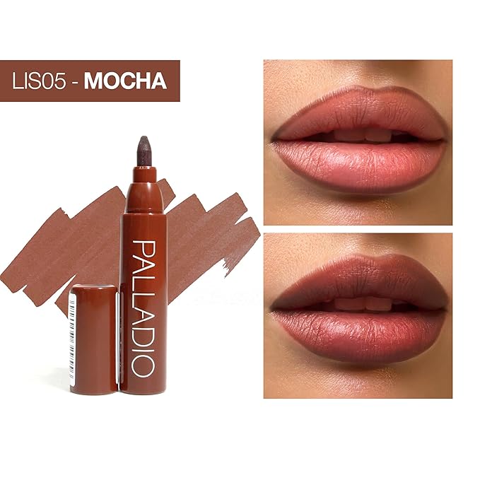 Palladio Lip Stain, Hydrating and Waterproof Formula, Matte Color Look, Longlasting All Day Wear Lip Color, Smudge Proof Natural Finish, Precise Chisel Tip Marker, Mocha Cream