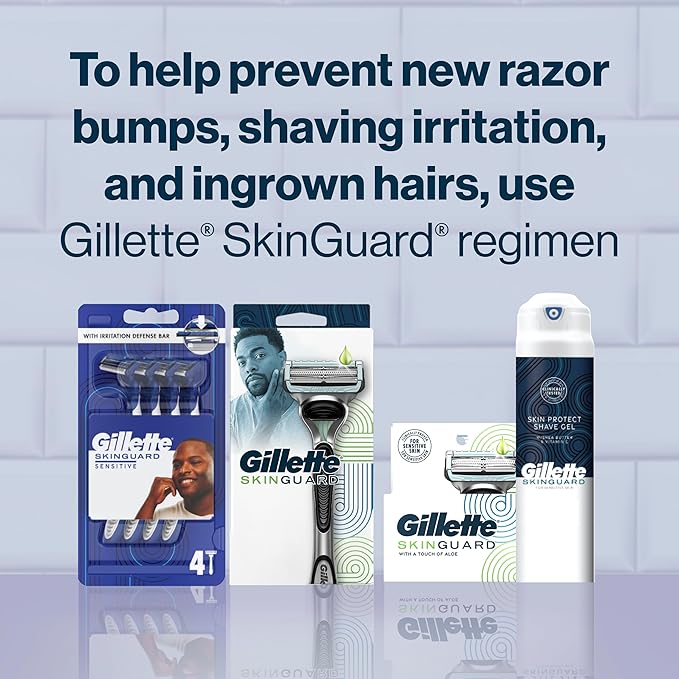 Gillette SkinGuard Razors for Men, 1 Razor Handle and 2 Razor Blade Refills, Designed for Men with Sensitive Skin, Razor Bumps, and Shaving Irritation