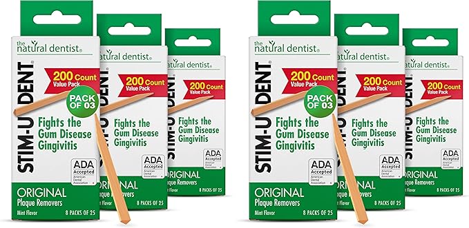 The Natural Dentist Stim-U-Dent Mint Dental Picks, Wooden Toothpicks for Food & Plaque Removal, Refreshing Mint Flavor, Travel-Friendly, 48 Packs of 25 Picks/Pack (600 Picks)