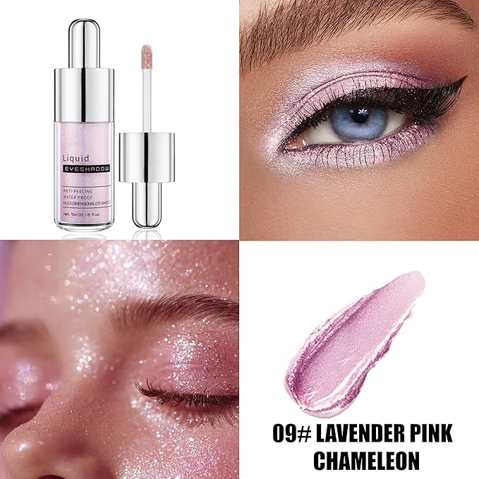 Lavender Pink Chameleon Shimmer Liquid Eyeshadow,Longwear Waterproof Lightweight Eye Shadow Cream,Buildable Blendable Eye Makeup,Vegan Cruelty-Free Paraben-Free for Older Women Stage makeup 09