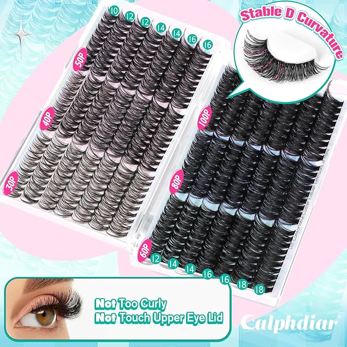 Lash Clusters Wispy Eyelash Clusters D-curly Individual Lashes Extension 420PCS Cluster Lashes 30D+40D+50D+60D+80D+100D Mixed Volume Cluster Eyelash Extensions 10-18MM Lashes Clusters for Beginners