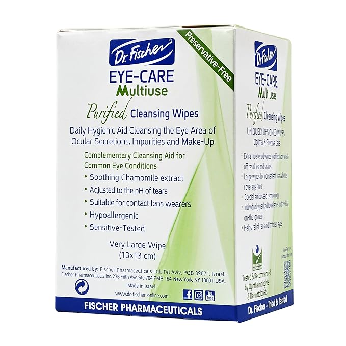 Dr. Fischer Eye Wipes - Hypoallergenic Eyelid Wipes for Everyday Eye Cleansing and Gentle Makeup Remover. (6 packs of 30 wipes each)