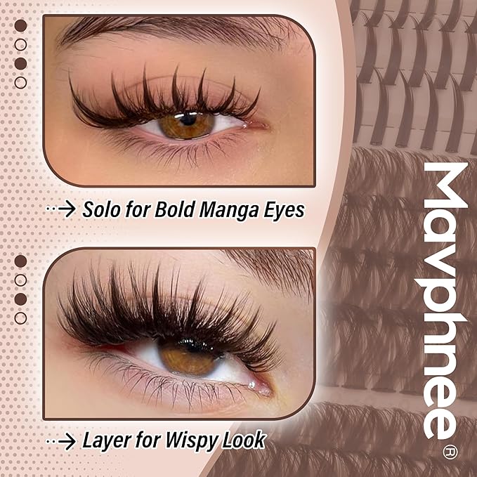 Brown Lash Spikes Eyelash Extensions Russian Lash Clusters D-Curly Lash Extensions Spiky 100D 120D Individual Lashes Wispy Cluster Lashes Pack 224 Pcs (12-19MM)