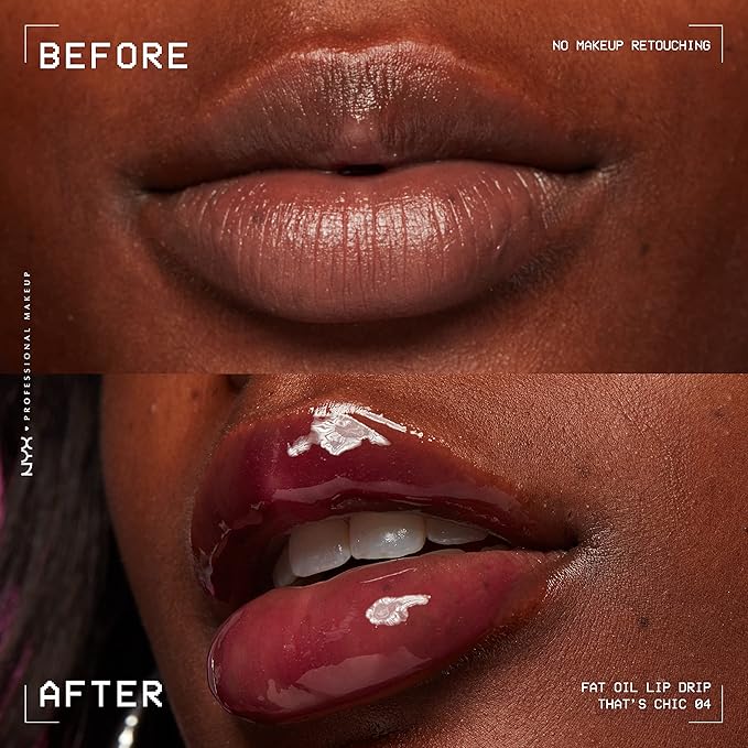 NYX PROFESSIONAL MAKEUP Fat Oil Lip Drip, Moisturizing Lip Oil Gloss, Vegan Tinted Formula, Up to 12 HR Hydration - That's Chic (Deep Berry)