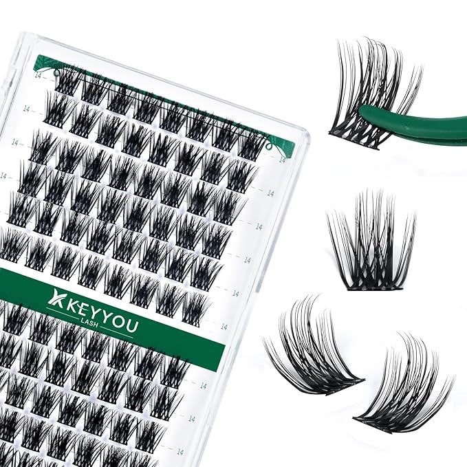 Lash Clusters 96pcs Individual Lashes Y08 D Curl 14mm Cluster Lashes KEYYOU Volume Wispy Lash Extension Soft&Comfortable Easy DIY at Home(Y08 D-14mm)