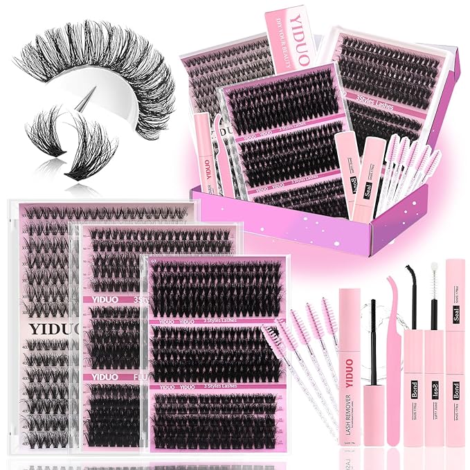 YlDUO Lashes Clusters Kit 7 style Mix Clusters Eyelashes Extensions 835Pcs C-Curl Volume Lashes Clusters Kit 9-18mm Wispy DIY Individual Fake Eyelash Extensions Kit DIY at Home Easily
