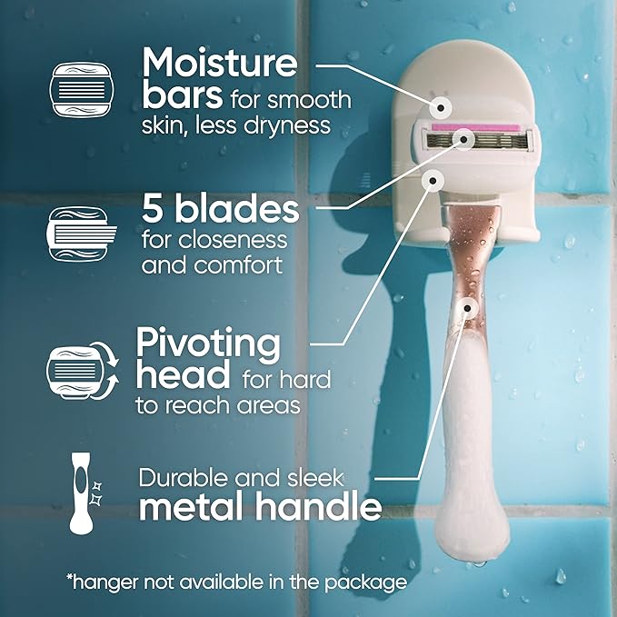 Gillette Venus Comfortglide plus Olay Sugarberry Women's Razor with Rose Gold Metal Handle + 4 Blade Refills, Holiday Gifts for Women