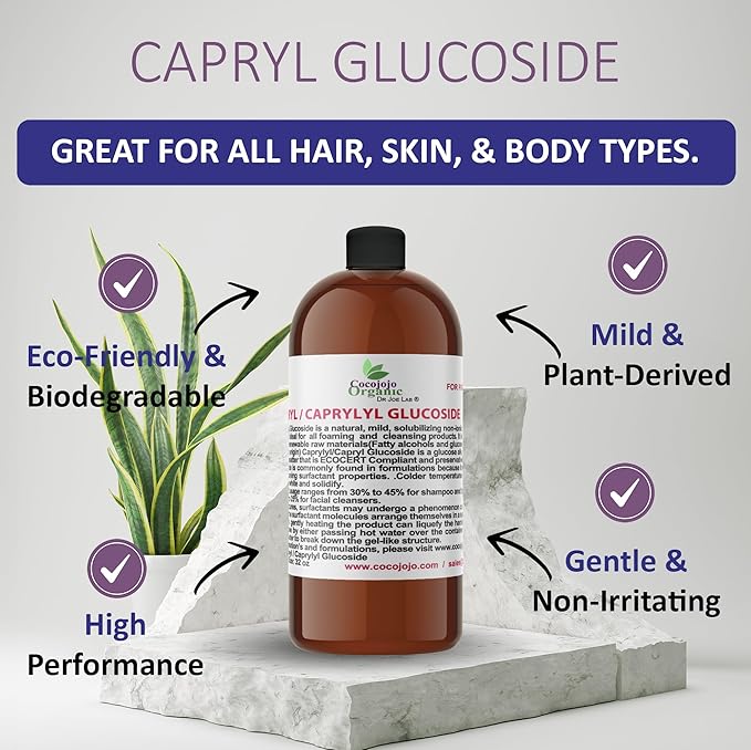 Dr Joe Lab Capryl Glucoside Liquid Surfactant - Caprylyl Natural, Plant Derived - DIY Skin Care - Shower Gels, Foaming, Body Soap, Shampoos Baby Products Face Cleansers - COCOJOJO - 32 Oz