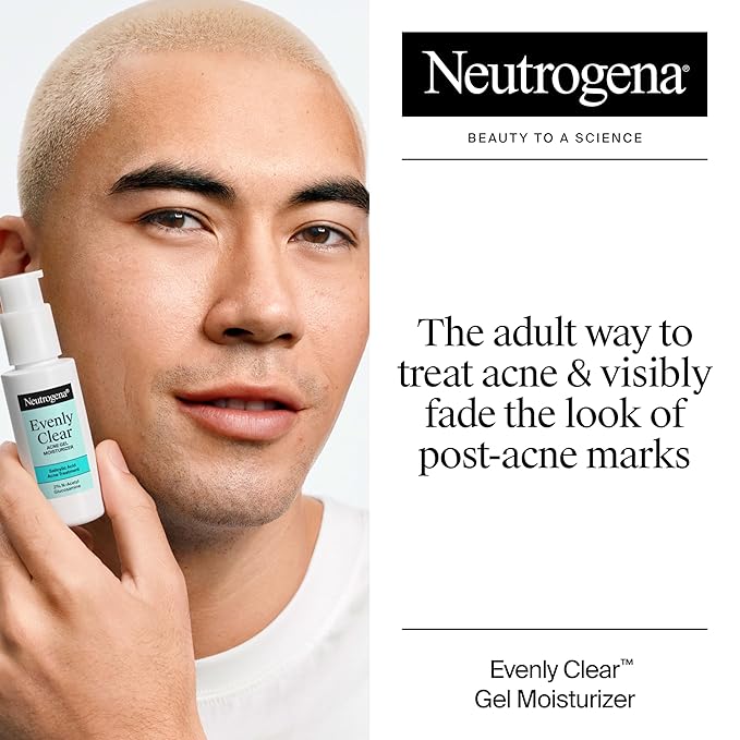 Neutrogena Evenly Clear Acne Gel Moisturizer with Salicylic Acid & N-Acetyl Glucosamine, Lightweight Non-Greasy Face Moisturizer Helps Treat Breakouts & Visibly Fade the look of Post-Acne, 1.7 fl. oz