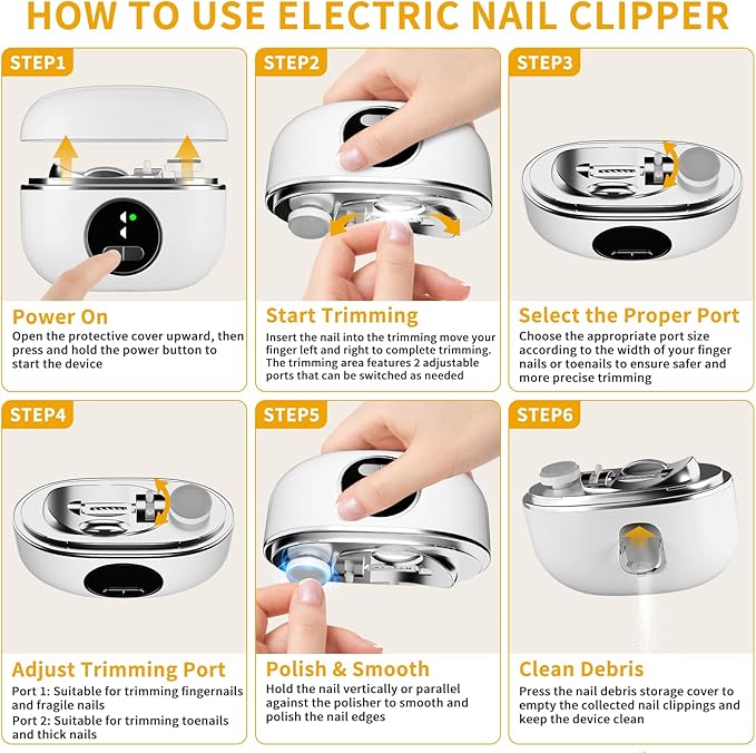 2026 Upgraded 3-in-1 Electric Nail Clipper,Rechargeable Electric Nail File & Toenails, 6 Speeds with LED Light & Nail Debris Storage,Suitable for Children,Adults,Seniors to use Electric Nail Trimmer