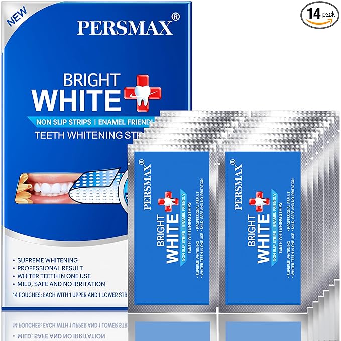 Teeth Whitening Strips – Professional Dentist Approved, Gum-Safe Formula, 28 Non-Slip Strips, 14 Treatment, Pain-Free Express Whitening Kit in 30 Min, Easy to Use for Bright Smile