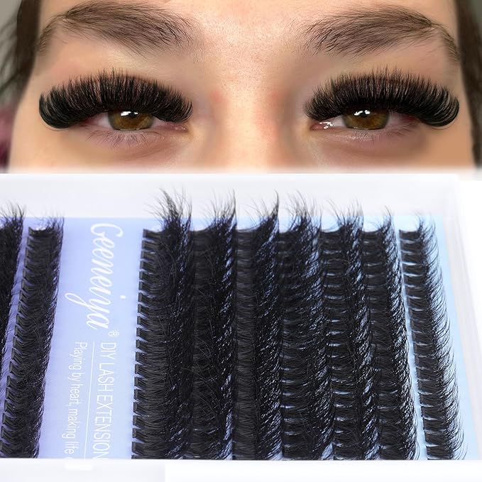 Geeneiya Full Lash Extension Kit Cluster Eyelash Extension Kit Clusters Individual Lashes Kit with Lash Bond and Seal Glue, Lash Remover, Lash Applicator, User Manual for Beginners(60P+80P, 280Pcs)