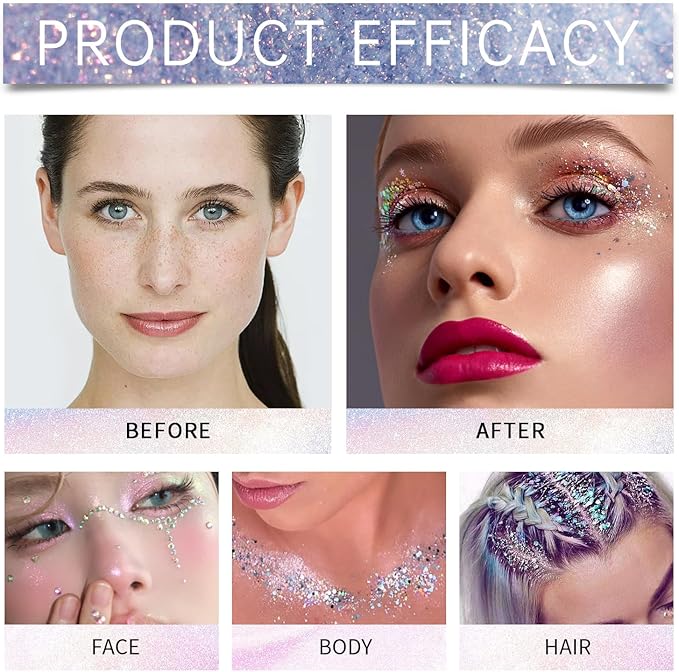 Purple Face and Body Glitter Stick,Holographic Neon Accessories Outfit Singer Concert Sparkling Festival Rave Glitter Makeup