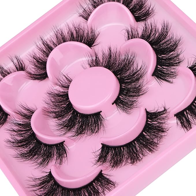 Focipeysa 3D Mink Lashes Fluffy False Eyelashes Dramatic Lashes Mink Strip Lashes Round Shaped and Fluttery Fake Eyelashes 18mm Length Reusable Lash