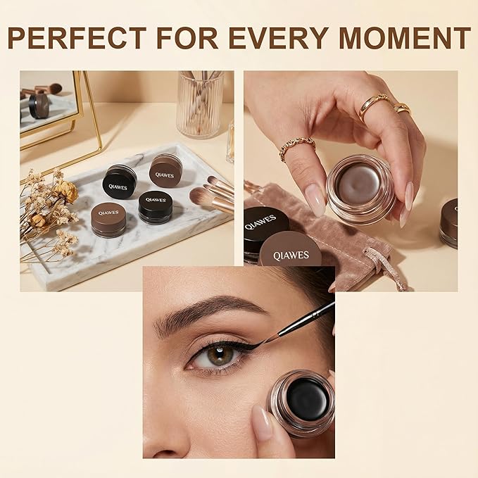2 in 1 Black and Brown Gel Eyeliner Set Water Proof Smudge Proof, Last for All Day Long, Work Great with Eyebrow, 2 Pieces Eye Makeup Brushes Included