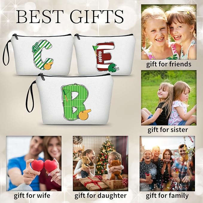 ARIOSEY Football Initial Birthday Graduation Gifts Cosmetic Travel Toiletry Bags Football Accessories Party Favors for Women Girls Daughter Niece Team Coach Friends -B