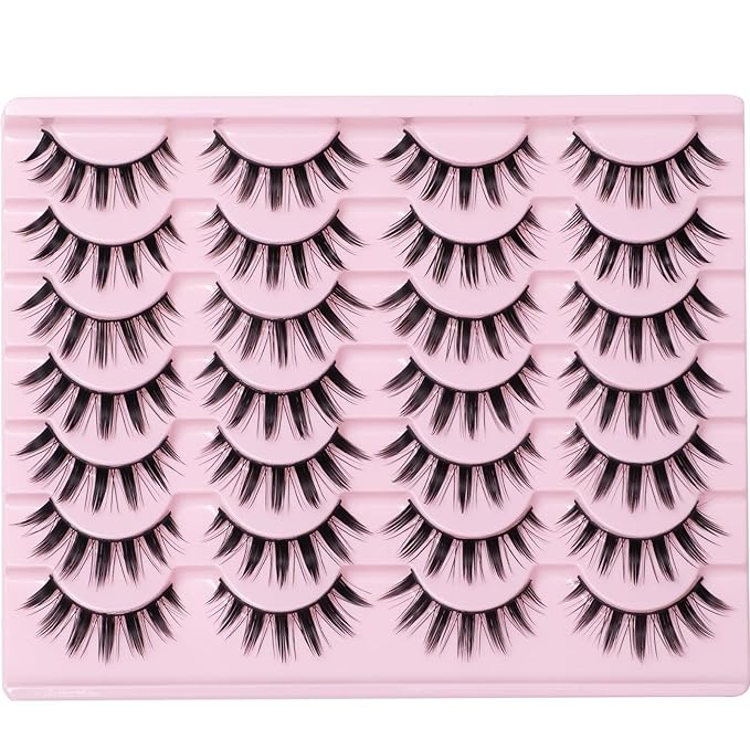 Manga Anime False Eyelashes 14 Pairs, Japanese Style Doll Eye & Spiky 8D Wispy Lashes, 16MM Dramatic Thick Faux Mink for Cosplay, Theatrical Makeup & J-Fashion