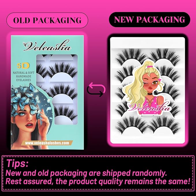 Veleasha Lashes Spiky False Eyelashes 100% Handmade Eyelashes Fluffy Fake Lashes Volume Fake Eyelashes Dramatic Look 5 Pairs Pack (3D07)