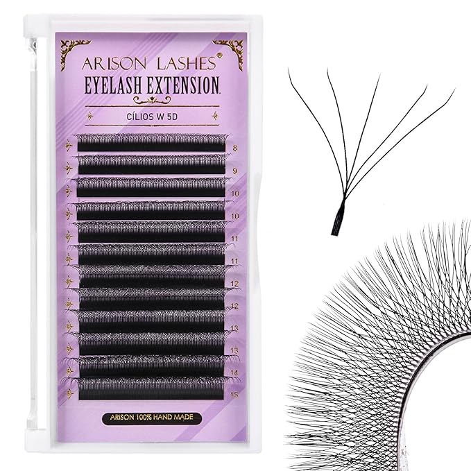 Arison Lashes 5D W Shape Eyelash Extension Natural Soft Volume Premade Fans Faux Mink Matte Black Cluster 12 rows(5DW-0.07-C-8-15mix)