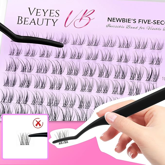 VEYESBEAUTY Lash Clusters Individual Eyelash Extensions Thin & Invisible Band DIY False Eyelashes for Self-application Newbie's Five-Second Series Wispy Lash Tray, Aliva 8-16mm Mixed Length