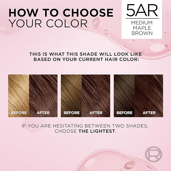 L'Oreal Paris Excellence Crème Permanent Hair Dye, Triple Care Hair Color with Hyaluronic Acid for 100% Gray Coverage, 5AR Medium Maple Brown, 1 Kit (Pack of 2) (Packaging May Vary)