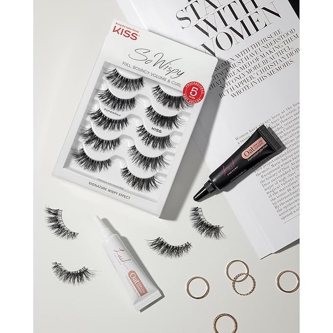 KISS So Wispy, False Eyelashes, 'Pompadour', 16mm, Includes 5 Pairs Of Lashes, Easy to Apply, Reusable Lash Clusters