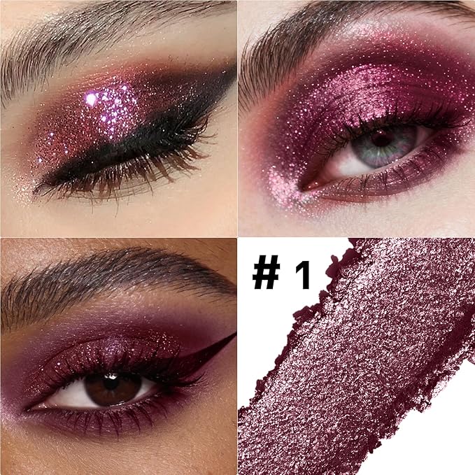 Shimmer Eyeshadow Stick, Plum Mauve Metallic Glitter Eyeshadow Stick Waterproof Cream Eye Shadow Crayon, Multi-Use Eyeliner Pencil Makeup Color Shift Sparkle Holographic Eye Brightener