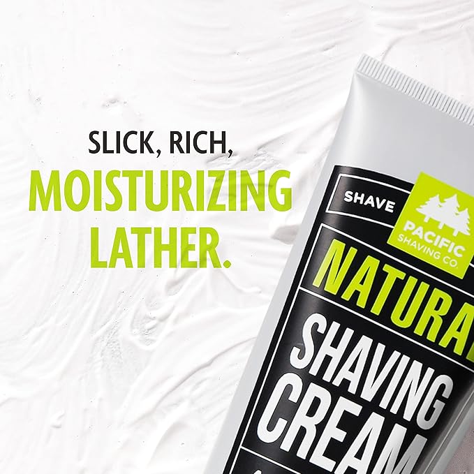 Pacific Shaving Company Natural Shaving Cream - Shea Butter + Vitamin E Shave Cream for Sensitive Skin - Clean Formula for a Smooth, Anti-Redness + Irritation-Free Shave Cream (3.4 Oz, 2 Count)