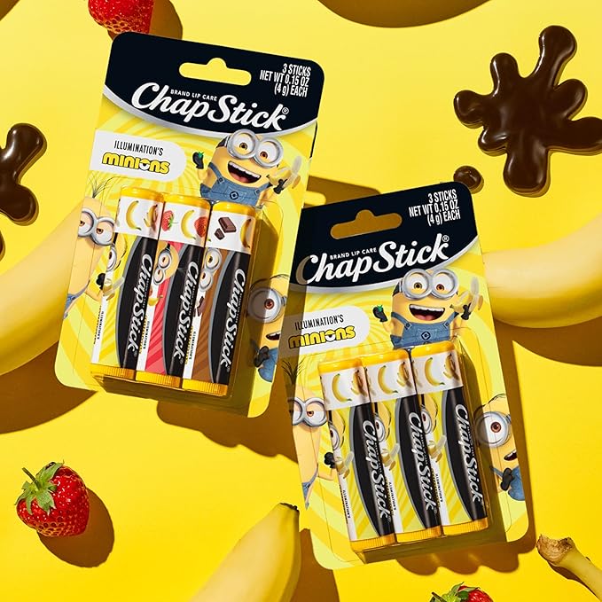 ChapStick Lip Balm, Minions Banana Variety Pack (12 Sticks), Party Favors for Kids, Stocking Stuffers, 0.15 Oz Ea