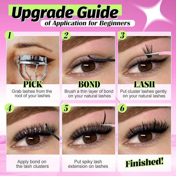 Yawamica Spiky Lash Extension Premade Individual Lashes D Curly Cluster Eyelash Extensions 13-21mm Mix Length Wispy Lash Clusters Volume Fairy Eyelash Extension Supplies