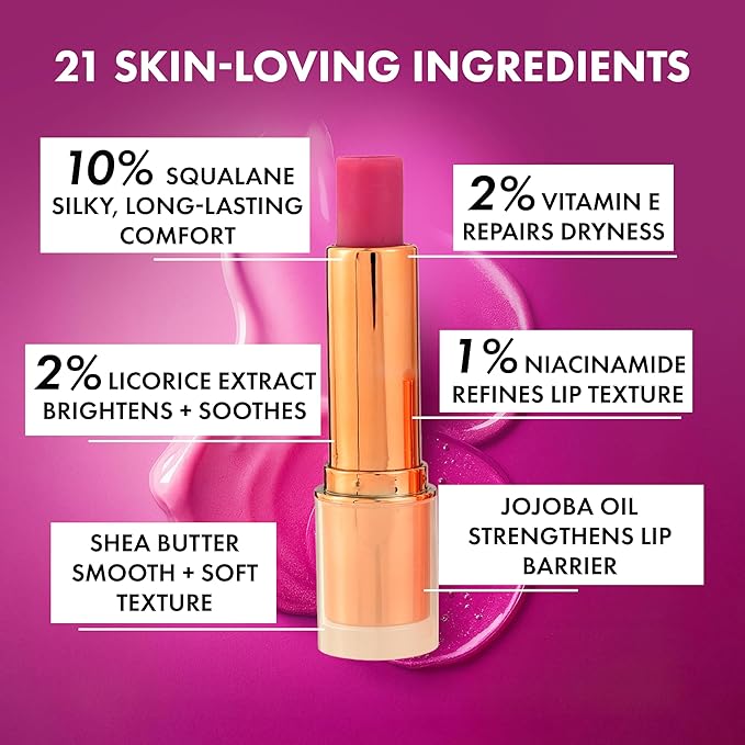 Clinexil Lushlips Tinted Lip Balm with 10% Squalane, Jojoba Oil and Vitamin E – Hydrating, Moisturizing – Natural skincare balm with Ceramides, Hyaluronic Acid & Licorice Extract 003 Radiant Ruby