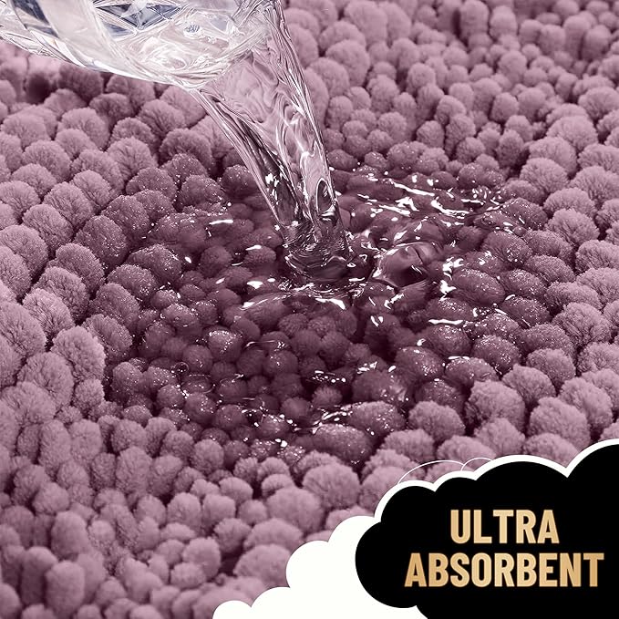 OLANLY Thick Bathroom Rugs 30x20, Extra Soft Absorbent Chenille Striped Bath Rugs, Rubber Backing, Machine Wash Dry, Bath Mats for Bathroom Floor, Tub and Shower, Home Decor Accessories, Deep Plum