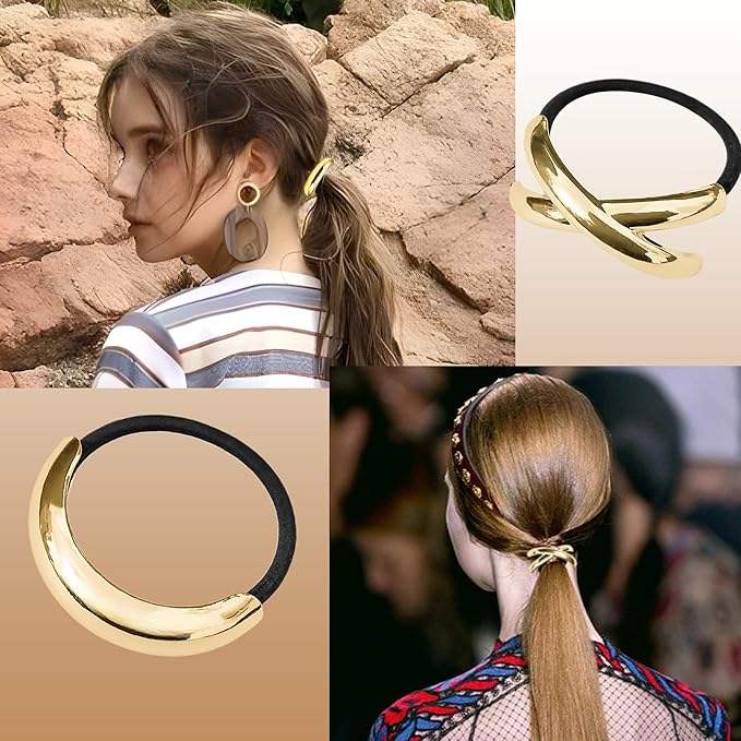 5Pcs Gold Hair Ties,5 Styles Gold Hair Accessories for Women and Girls Elegant Chic Metal Hair Cuff Non-Damage Ponytail Cuffs Holders for Thick Hair for Holidays and Christmas Gifts