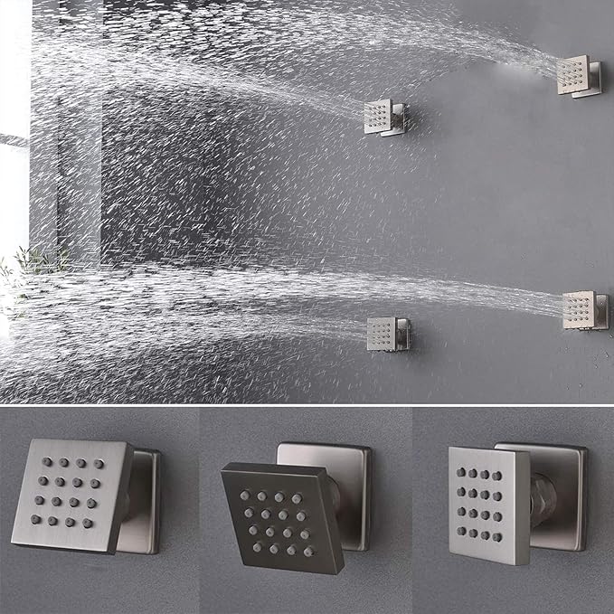 KATAIS Brushed Nickel Shower System with Digital Temperature Display, 16x24 inch Ceiling Shower(Rain&Waterfall Modes), with 6 PCS Body Jet and Handheld Spray