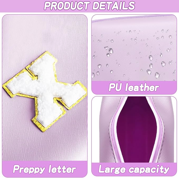 URSKYTOUS Gifts for Girls Initial Makeup Bag Personalized Cosmetic Bag with Zipper Cute Travel Toiletry Bag Waterproof PU Preppy Makeup Pouch Birthday Gift for Teen Girls Women(Purple X)