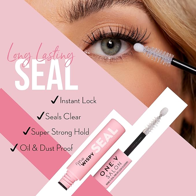 One V Salon Miss Wispy Lash Bond & Seal, 2-in-1 Super-Strong Bond & Seal Lash Glue Tube (0.13 Fl Oz + 0.13 Fl Oz) Waterproof & Non-Clumpy, Longer Retention of False Cluster Extensions, Hypoallergenic