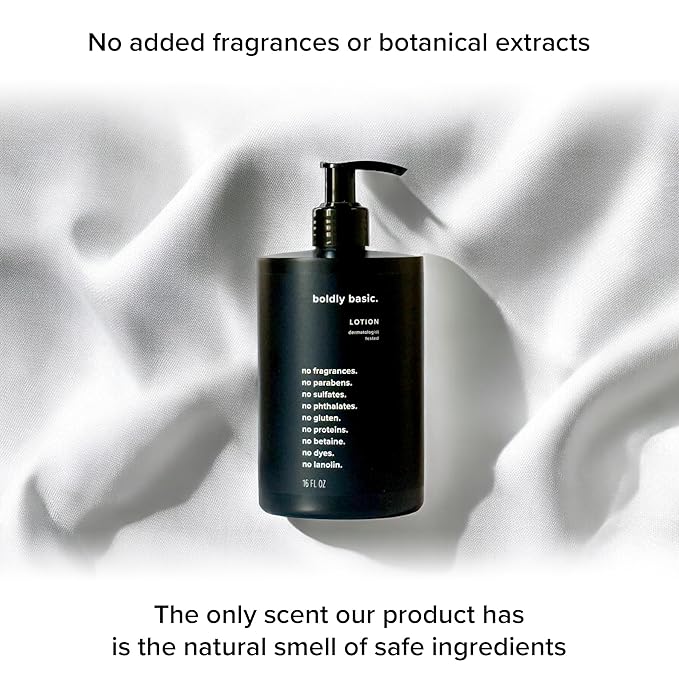 Boldly Basic Fragrance Free Lotion - Moisturizer for Dry and Sensitive Skin - Non Greasy - Unscented - Dermatologist Tested - No Sulfates, Parabens or Gluten - Hypoallergenic & Moisturizing