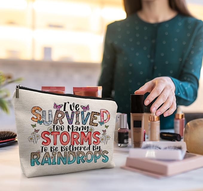 uinwk Inspirational Nurse Makeup Bag - Positive Gifts for Women, Survived Too Many Storms