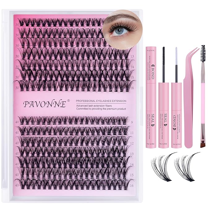 DIY Eyelash Extensions Kit - 280 Pcs Individual 30D & 40D Lashes (9-16mm) with Glue, Bond & Seal, Tweezers - Professional, Natural Look, Easy to Apply at Home
