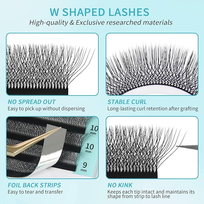 W Eyelash Extensions 7D Russian Volume Premade Fan Natural Soft Matte Black False Lashes Professional Salon Supplies(7D,0.07,C,13mm)