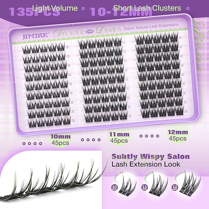 Natural Lash Clusters Wispy Eyelash Clusters Volume Cluster Eyelash Extensions 10-12MM Short Lash Extensions Easy to Apply Pestañas Postizas Naturales DIY at Home by JIMIRE